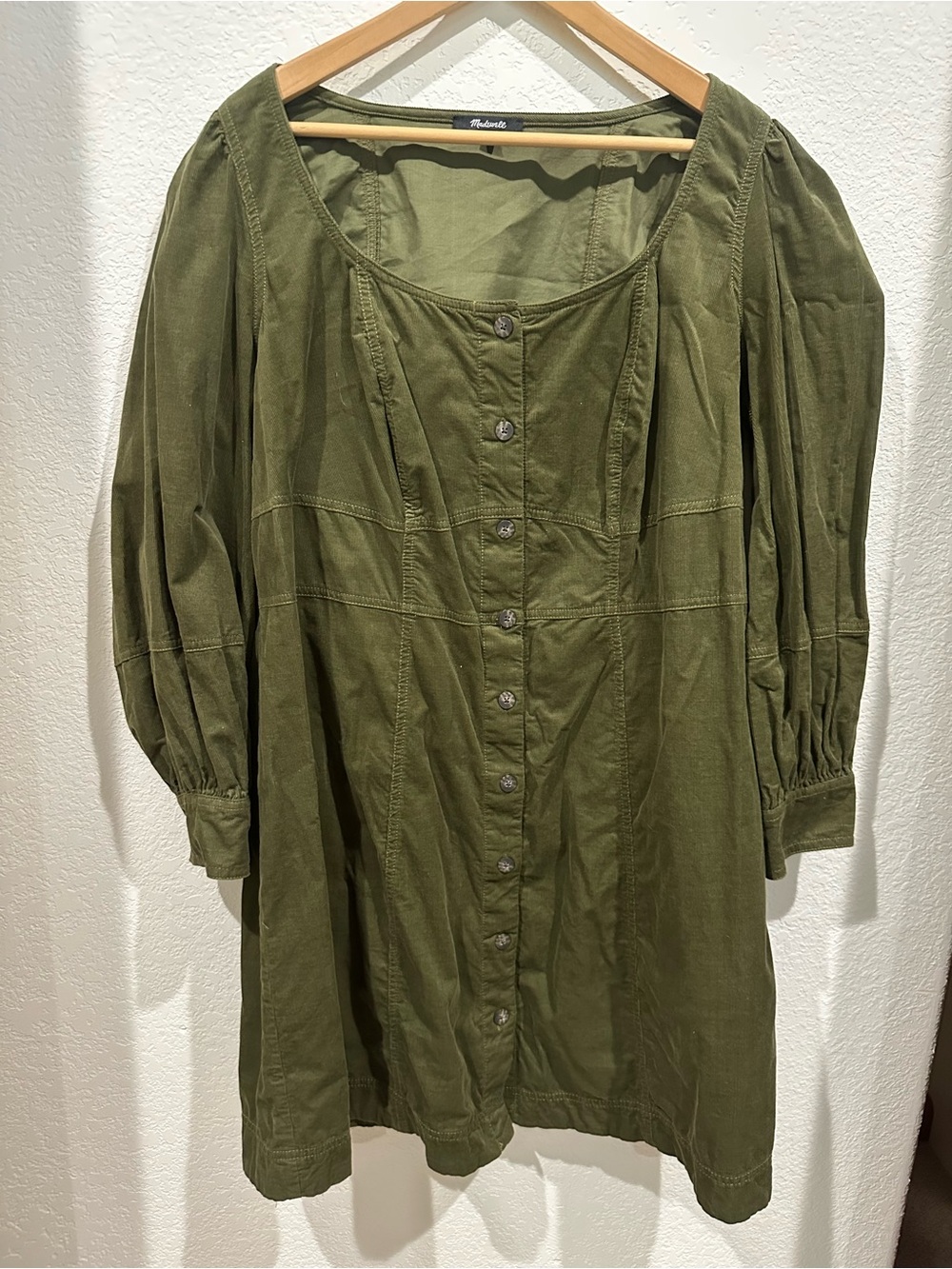 Madewell Olive Green Women's Corduroy Dress 100% Cotton